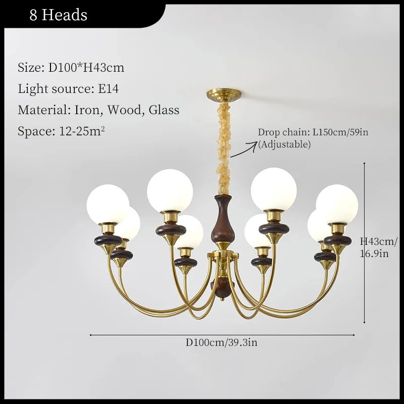 lustre classique doré noir sphères translucides structure métallique led salon chambrehôtel