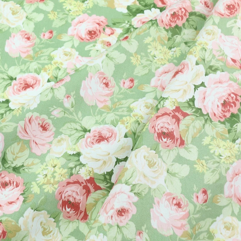 tissu coton imprimé fleurs roses carreaux vert bleu vintage romantique bricolage patchwork coussins rideaux