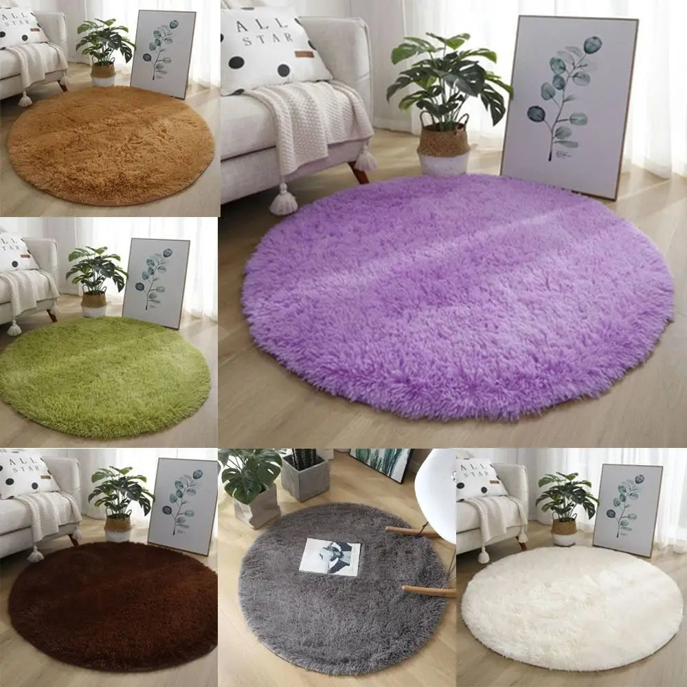tapis rond doux marron vert bleu violet gris moderne peluche polyester vinyle