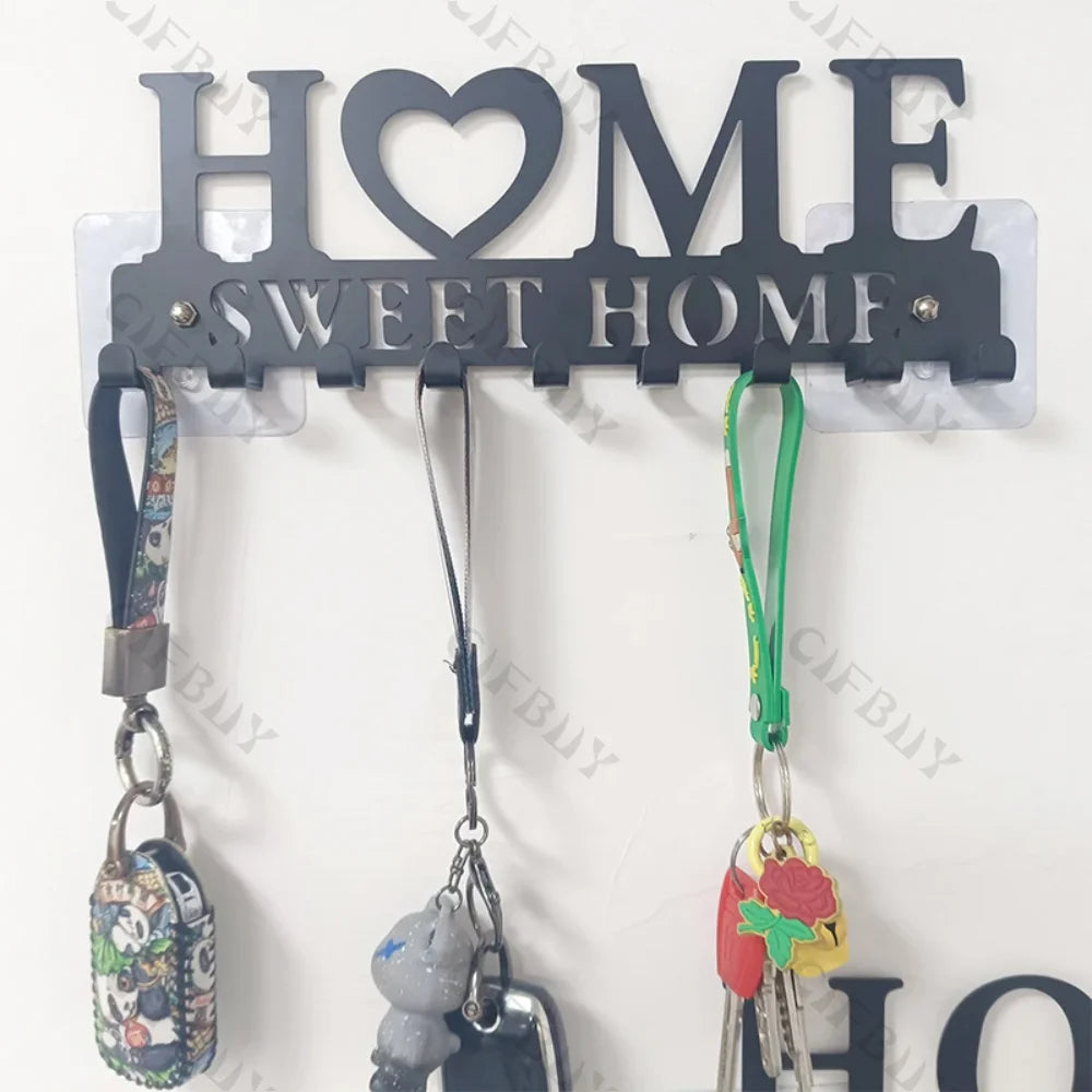 porte clés mural décoratif lettres cœur noir blanc moderne adhésif clés télécommande pendentifs