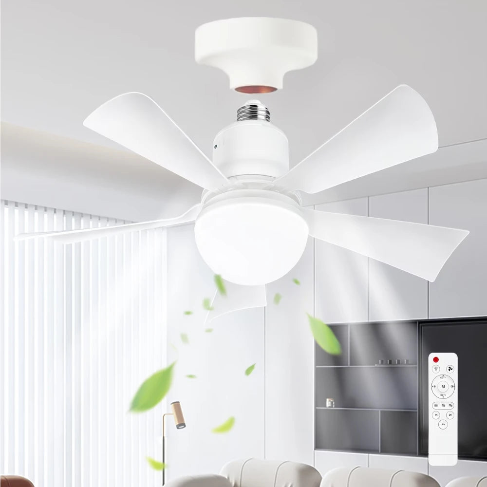 ventilateur moderne blanc lampe e27 télécommande led variable cuisine chambre