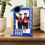 cadres photo graduation class 2026 bleu noir blanc confettis graduate hat festive