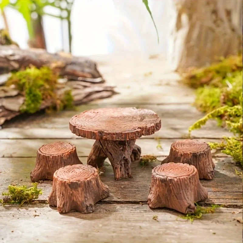 décoration maison miniature ensemble table tabourets marron aspect bois rustique champêtre féerique pièces