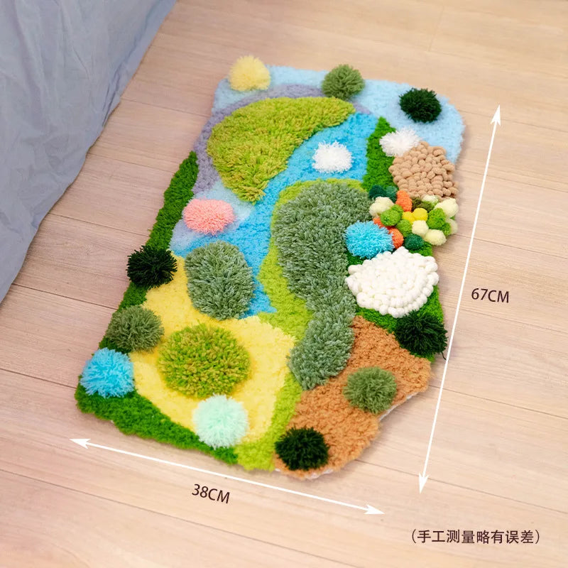 tapis décoratif tapisserie artisanale motif floral couleurs vives créatif tapis mousse boules laine