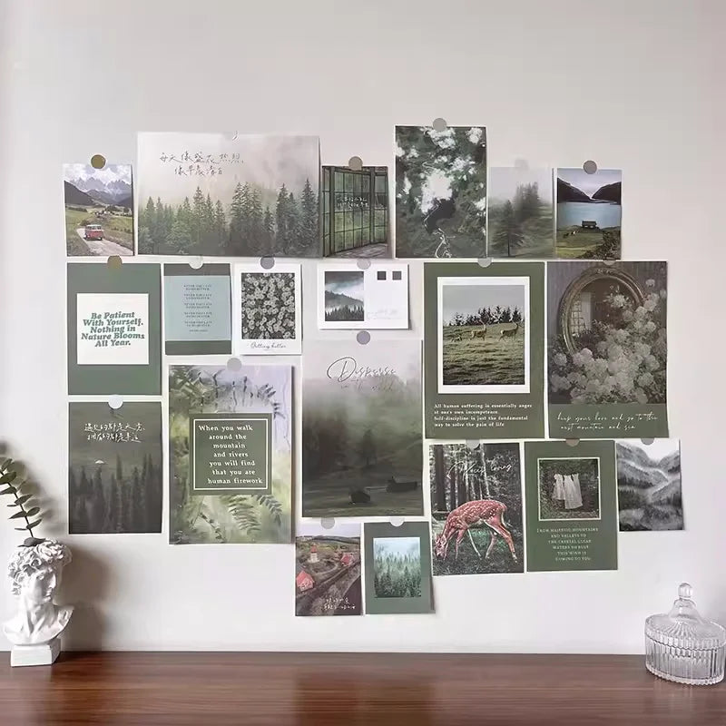collage mural vintage romantique paysages floraux clips rose beige vert bleu blanc adolescents