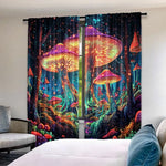 rideau polyester opaque champignons lumineux forêt fantastique couleur bleue verte rouge chambre salon