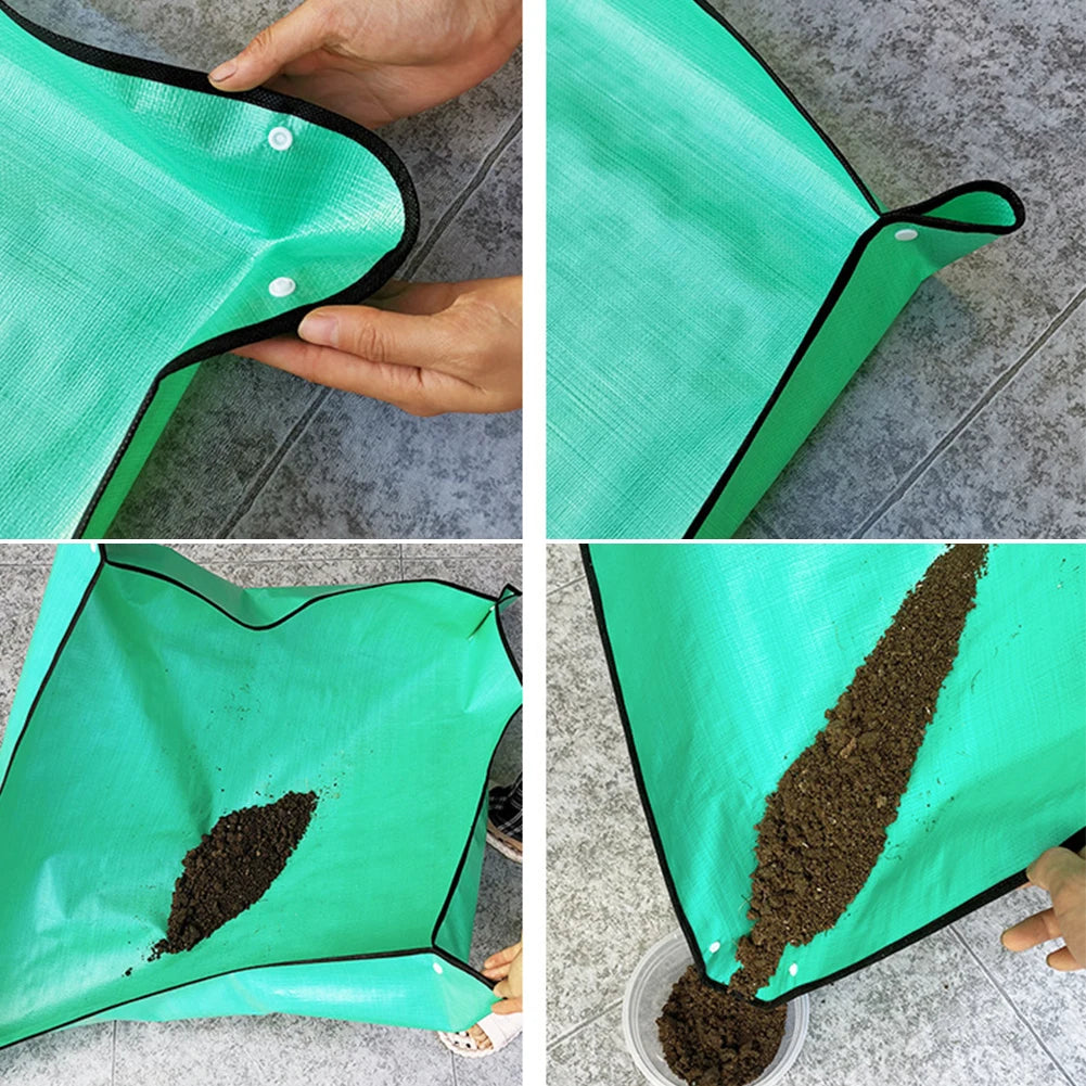 tapis jardinage pliable réutilisable doublure panier pe vert turquoise noir blanc utilitaire texture points