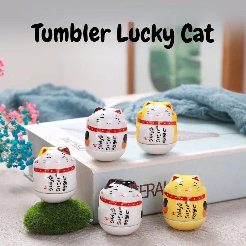 chat maneki neko tumbler céramique couleurs multiples motifs japonais décoration maison traditionnel ornement chance