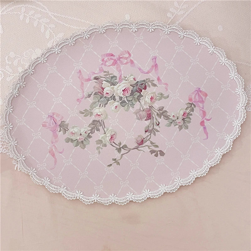 Détail dentelle set de table vintage rose