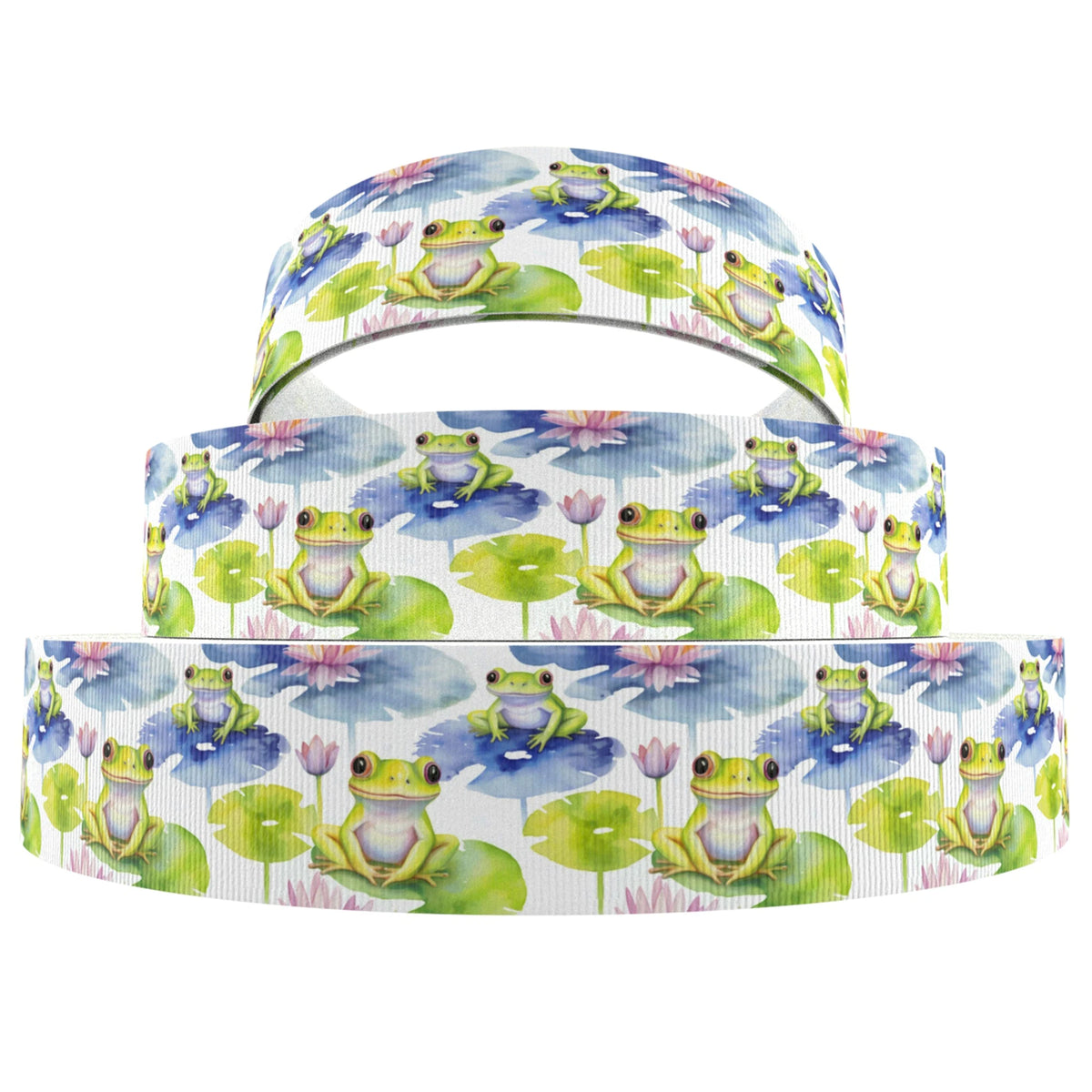 ruban gros grain polyester grenouille animaux fleurs coeurs vert bleu blanc imprimé emballage cadeaux