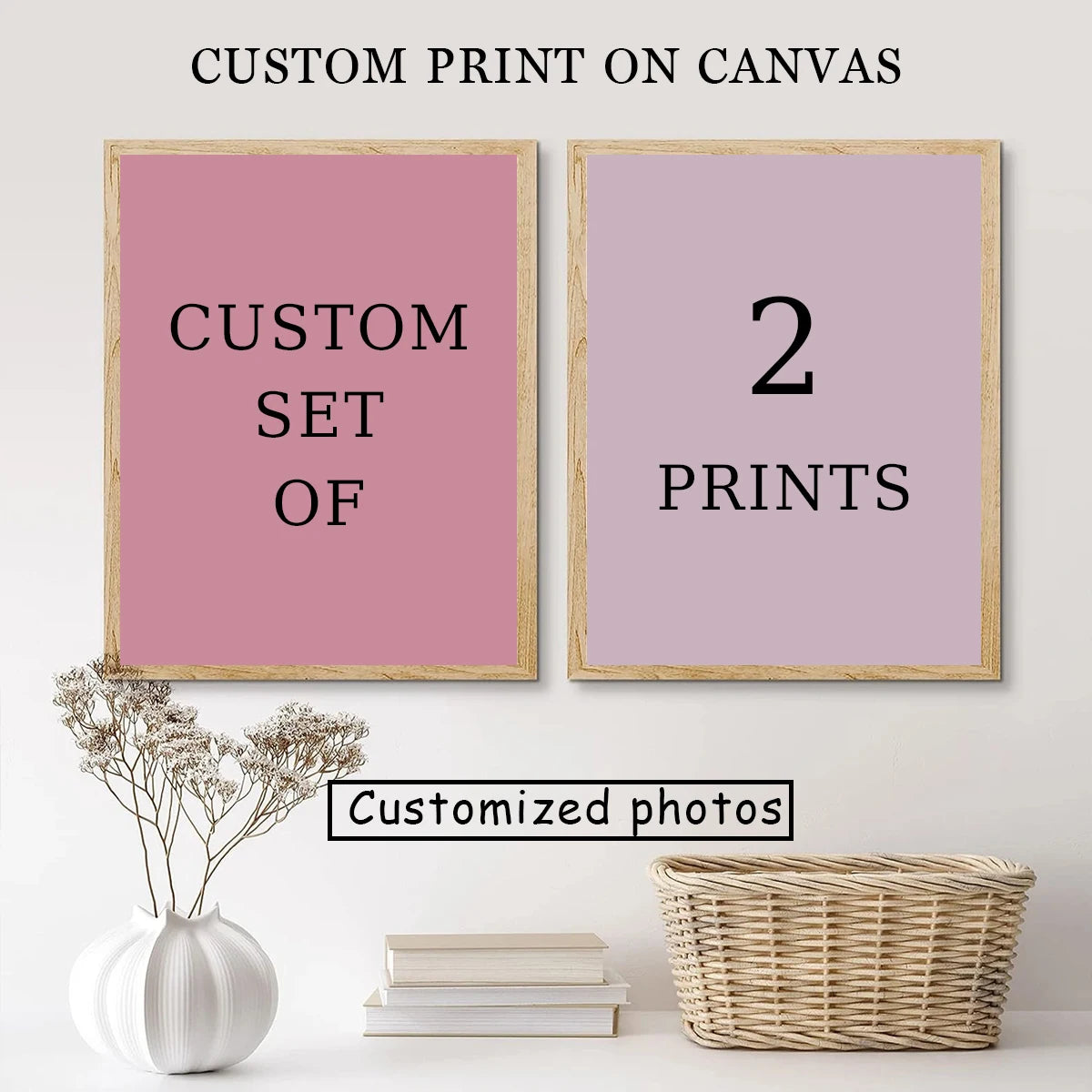 impression toile minimaliste rose clair rectangle vertical 20x20cm 20x30cm 30x30cm 40x40cm couples clips crochets