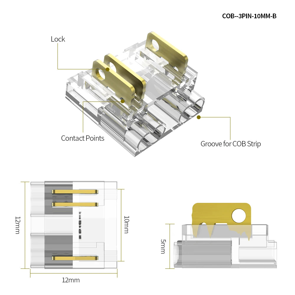 rubans led cob connecteurs clips transparents jaune rouge moderne technologique câbles 24v certifiés cee