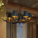 lustre rustique vintage têtes antlers noirs marron clair salon salle manger