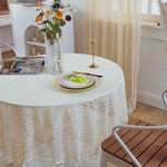nappe table crochet pompons dentelle beige motifs floraux boho chic réutilisable coton table restaurantextérieur