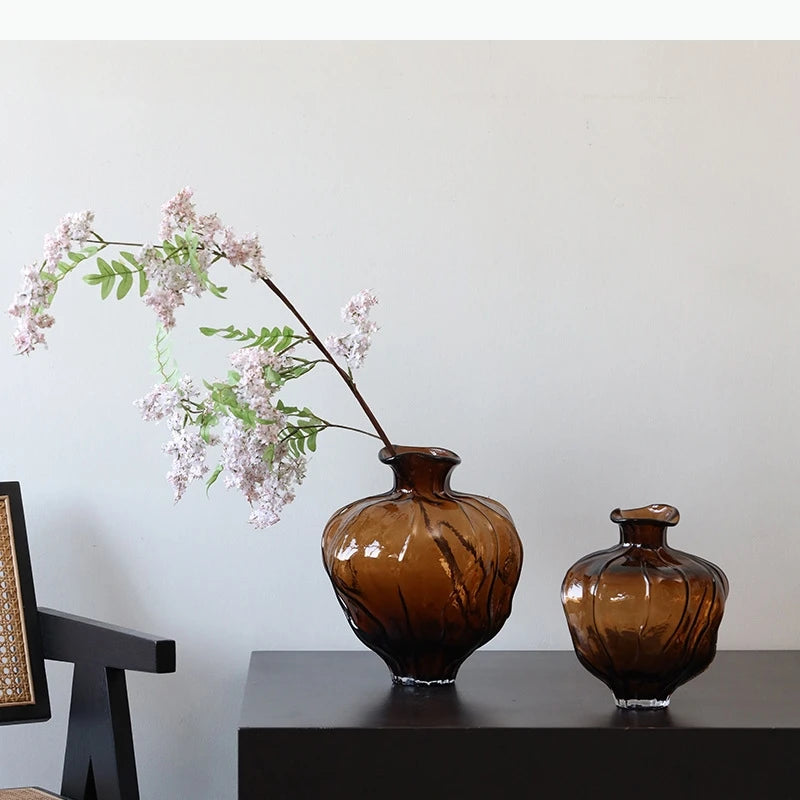 vase verre marron foncé marbré moderne arrangement floral opaque small large
