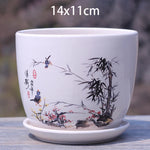 vase decoratif art traditionnel chinois cache pot fleurs oiseaux calligraphie chinoise blanc rouge vert