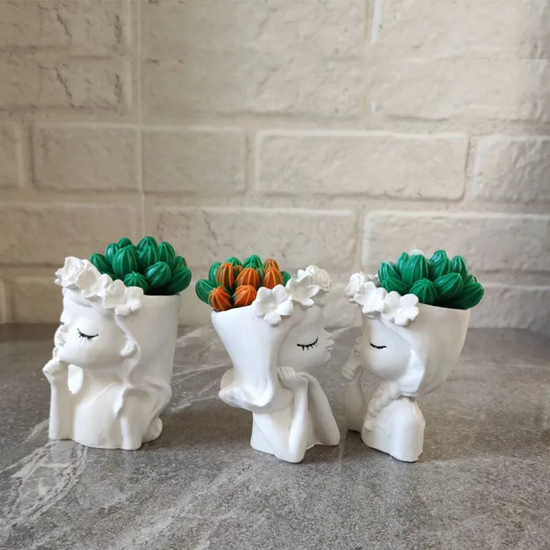 pots fleurs silicone forme femme couronne fleurs blanches plantes succulentes bohème décoration maison blanc