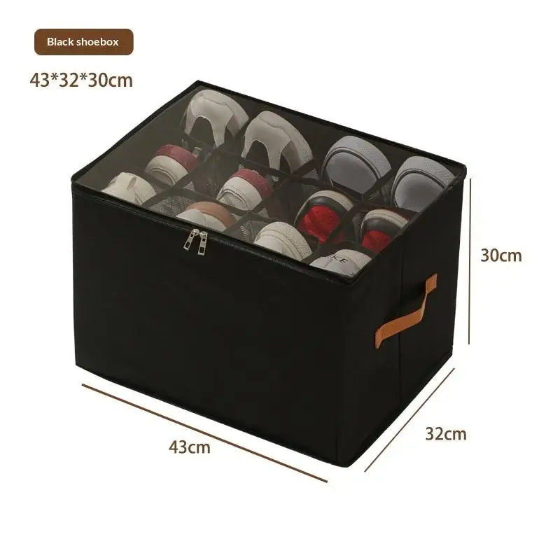 boîtes rangement chaussures tissu polyestère transparentes poignées cuir moderne 12 compartiments gris beige noir