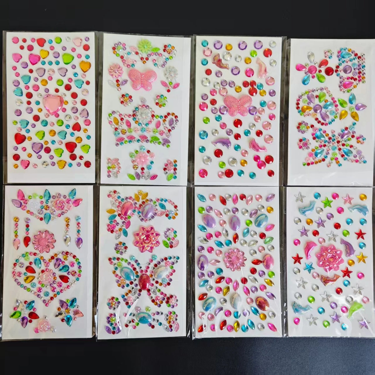 sticker decoratif enfant multicolore diamant coeur papillon fleur étoile poisson floral adhésif set 8cm