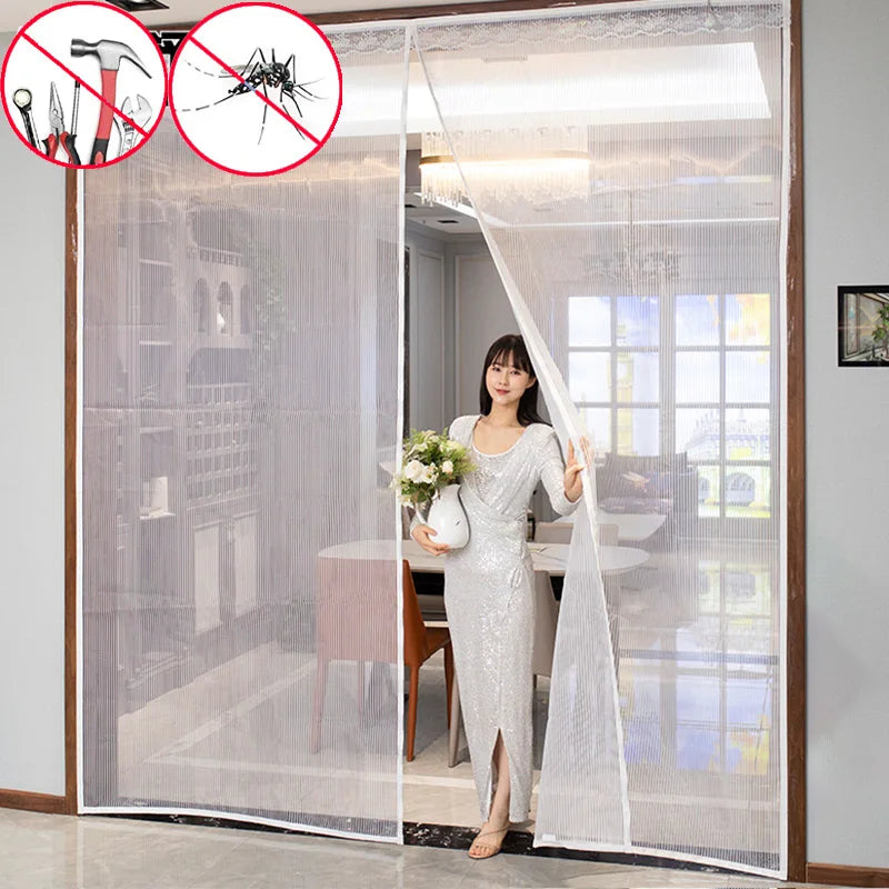 rideau moustiquaire magnétique porte intérieur blanc maille fine anti insectes fermeture automatique aimant