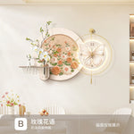 horloge murale moderne fleurs papillon rose blanc doré
