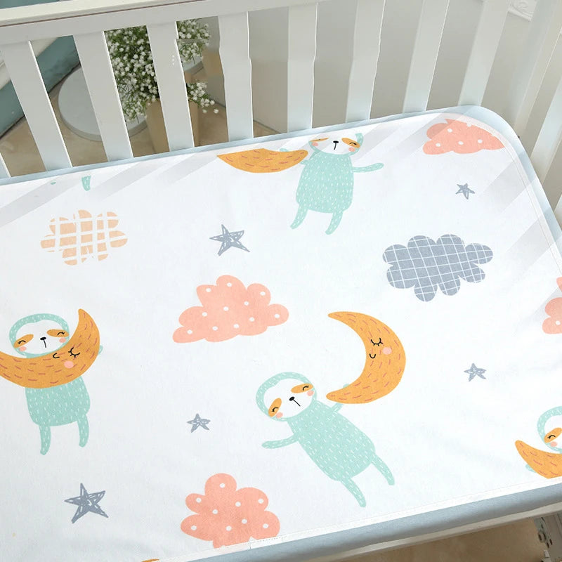 drap berceau imperméable coton reutilisable rayures ours lapins animaux coeurs clips