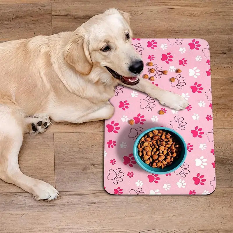 tapis animaux rose beige gris moderne imprimé pattes bol nourriture rapide séchage nylon absorbant