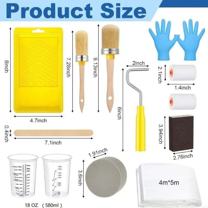 kit peinture palette pinceaux gants rouleau éponges tasse papier verre utilitaire