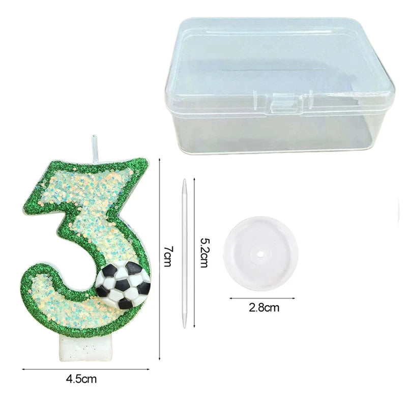 bougies chiffres paillettes football anniversaire decoration verte blanche noire bleue thèmes sportifs numerotees opaque
