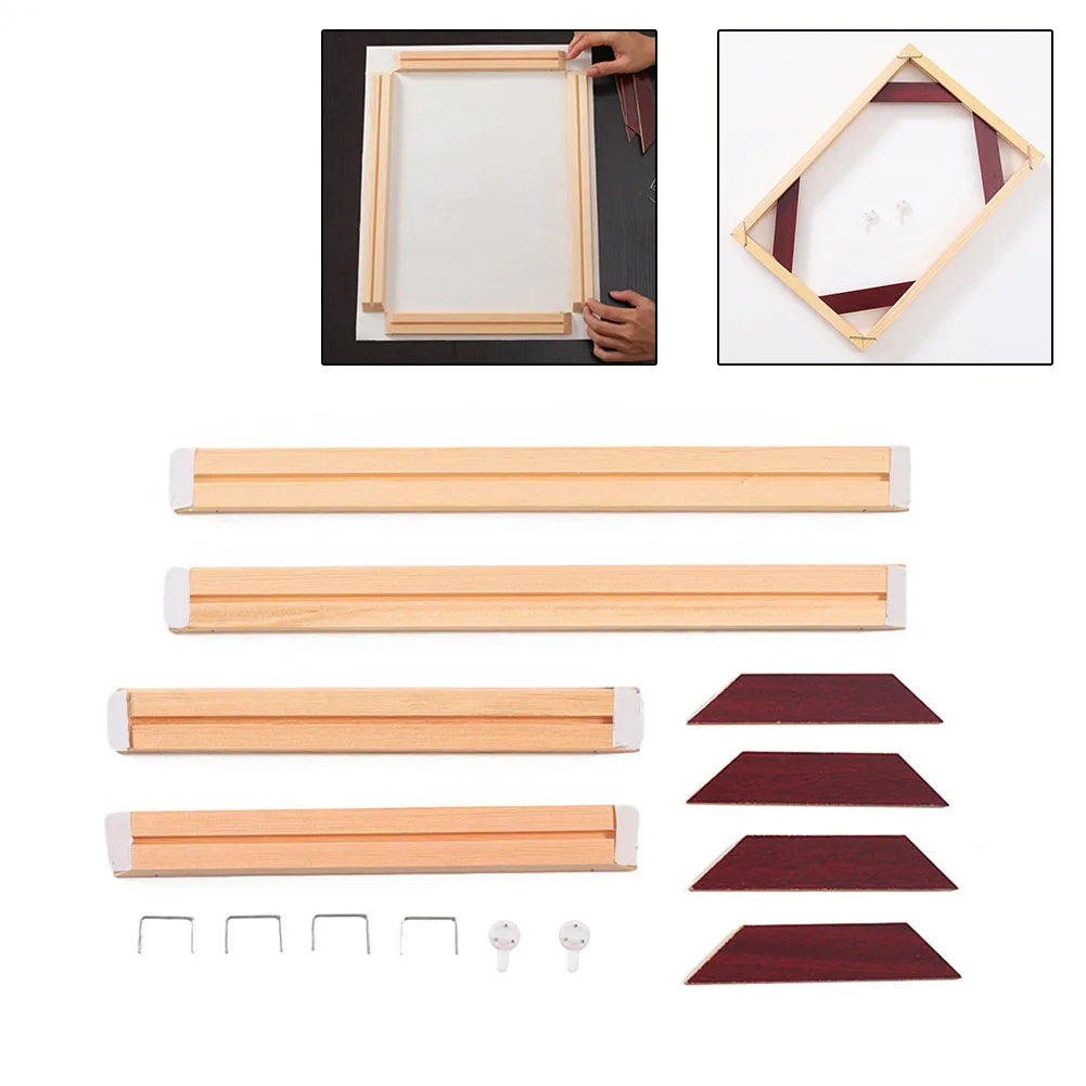 cadre photo bois rustique kit diy tableau beige triangles rouges