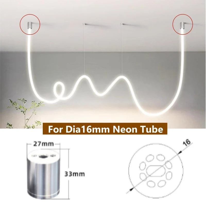 bases tube néon blanc led lisse moderne clips fixation câbles connexion accessoire lumineux minimaliste