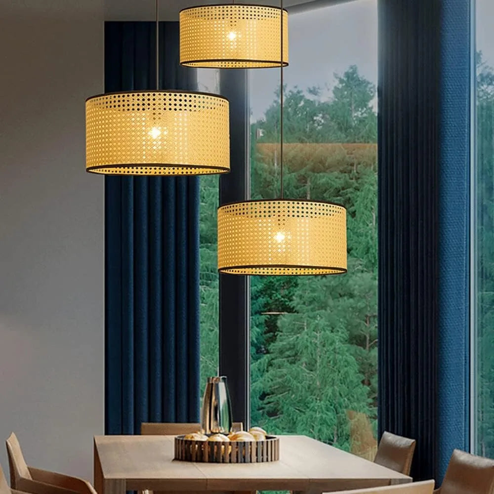 lustre moderne tissé main lampe suspendue beige noir géométrique 40cm