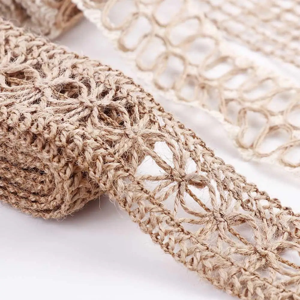 ruban jute beige motif géométrique rustique double face emballage cadeau decoration maison
