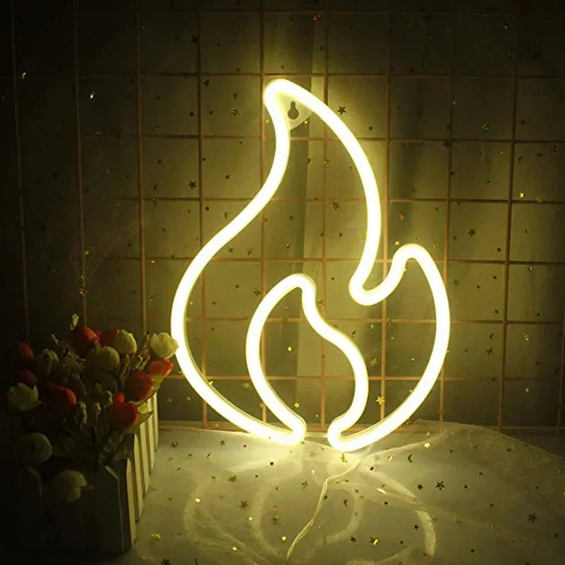 néon flamme rouge blanc moderne décoration intérieure mur opaque câble électrique atmosphère LED veilleuse