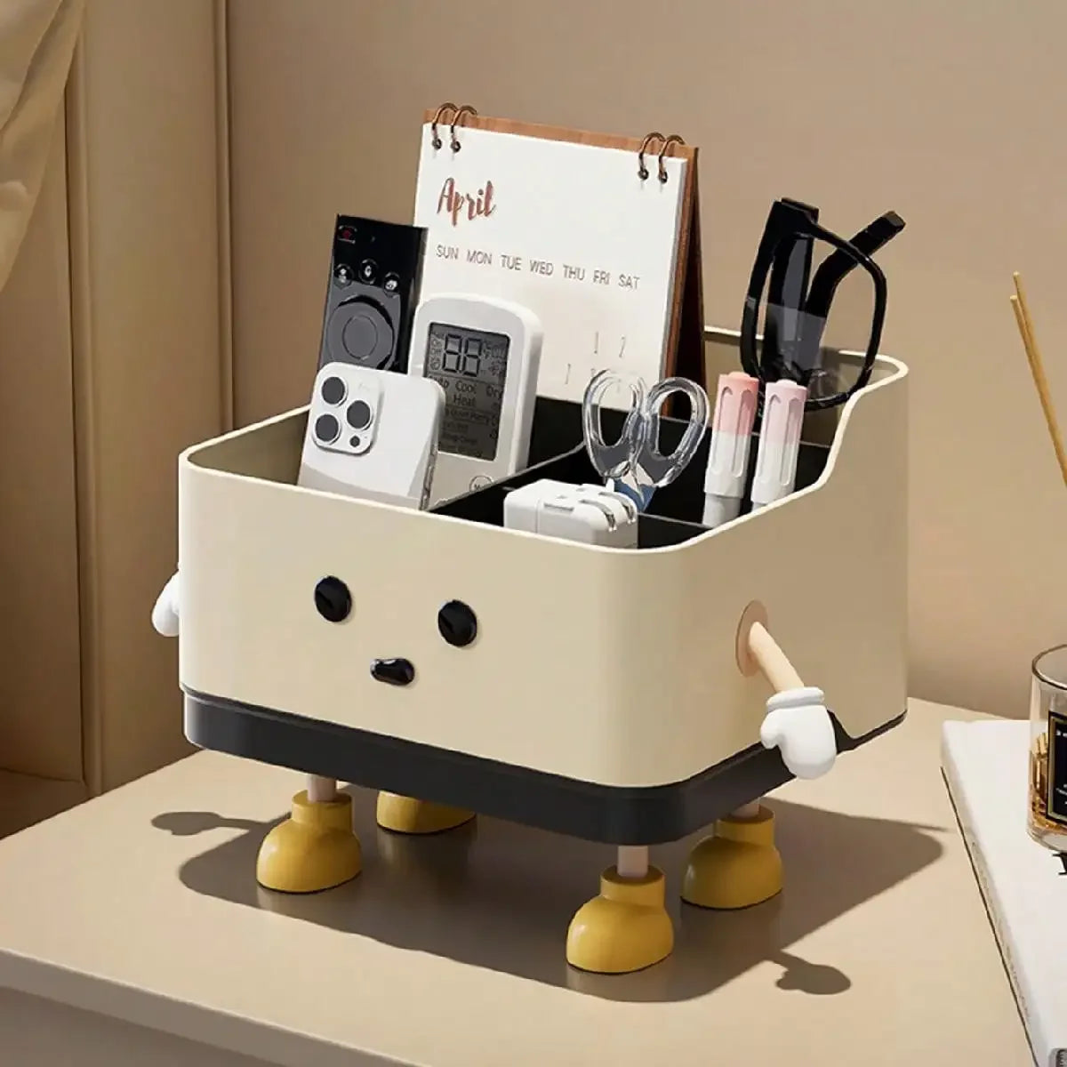 organisateur kawaii compartiments opaques calendrier stylos maquillage téléphone thermomètre ciseaux chargeur