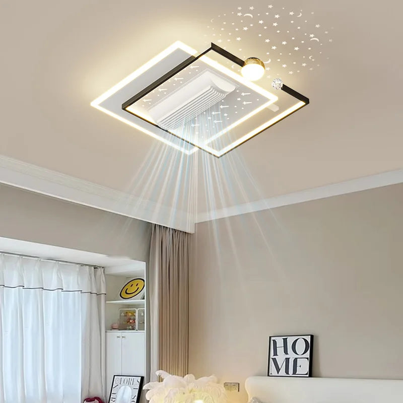 ventilateur moderne led noir blanc doré lumineux salon chambre étude entrée