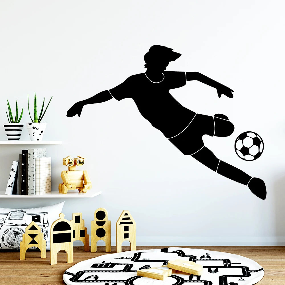 sticker mural football silhouettes joueurs ballon minimaliste adhésif chambre enfant décoration mur room decor