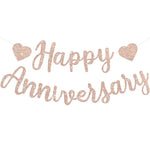 guirlande décorative happy anniversary lettres pailletées coeurs ballons cadeaux gâteau bougies festifs rouge or
