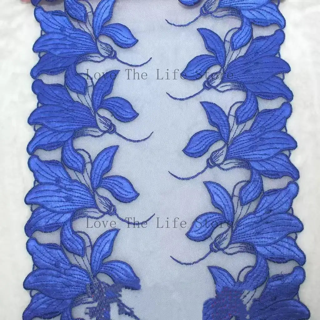 ruban décoratif brodé feuilles stylisées vert violet bleu rose noir 100 polyester 25cm 20yards