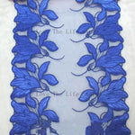 ruban décoratif brodé feuilles stylisées vert violet bleu rose noir 100 polyester 25cm 20yards