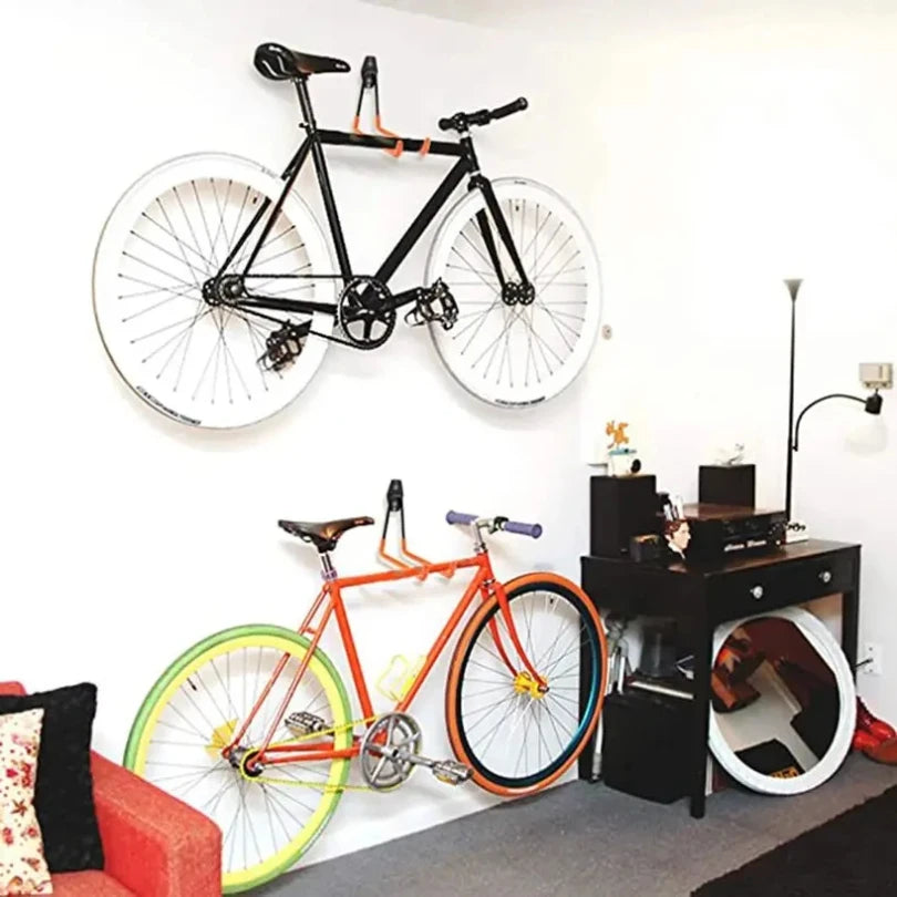 crochet mural noir orange moderne fixations vis chevilles support vélos sport équipements