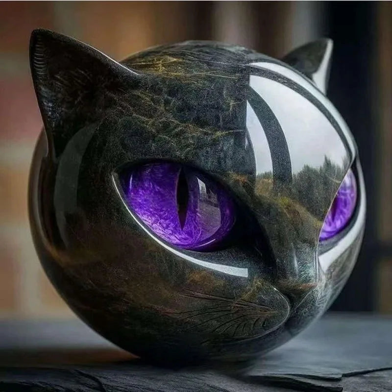 sculpture tête chat noir or marbré brillant artisanal moderne