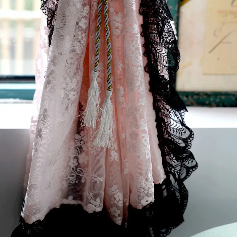 rideaux romantiques dentelle florale rose noir shabby chic européens chambre salon