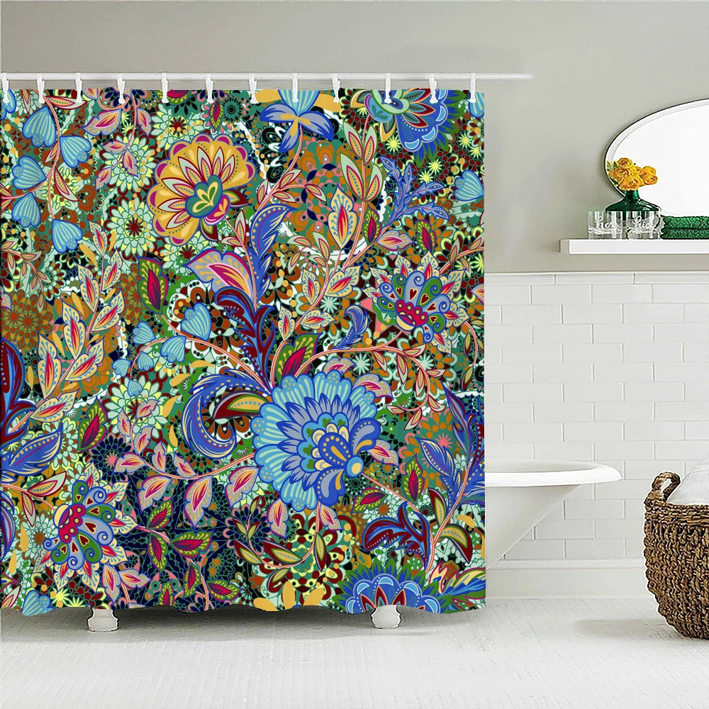 rideau douche boho multicolore fleurs mandalas geometrique opaque polyester respectueux environnement