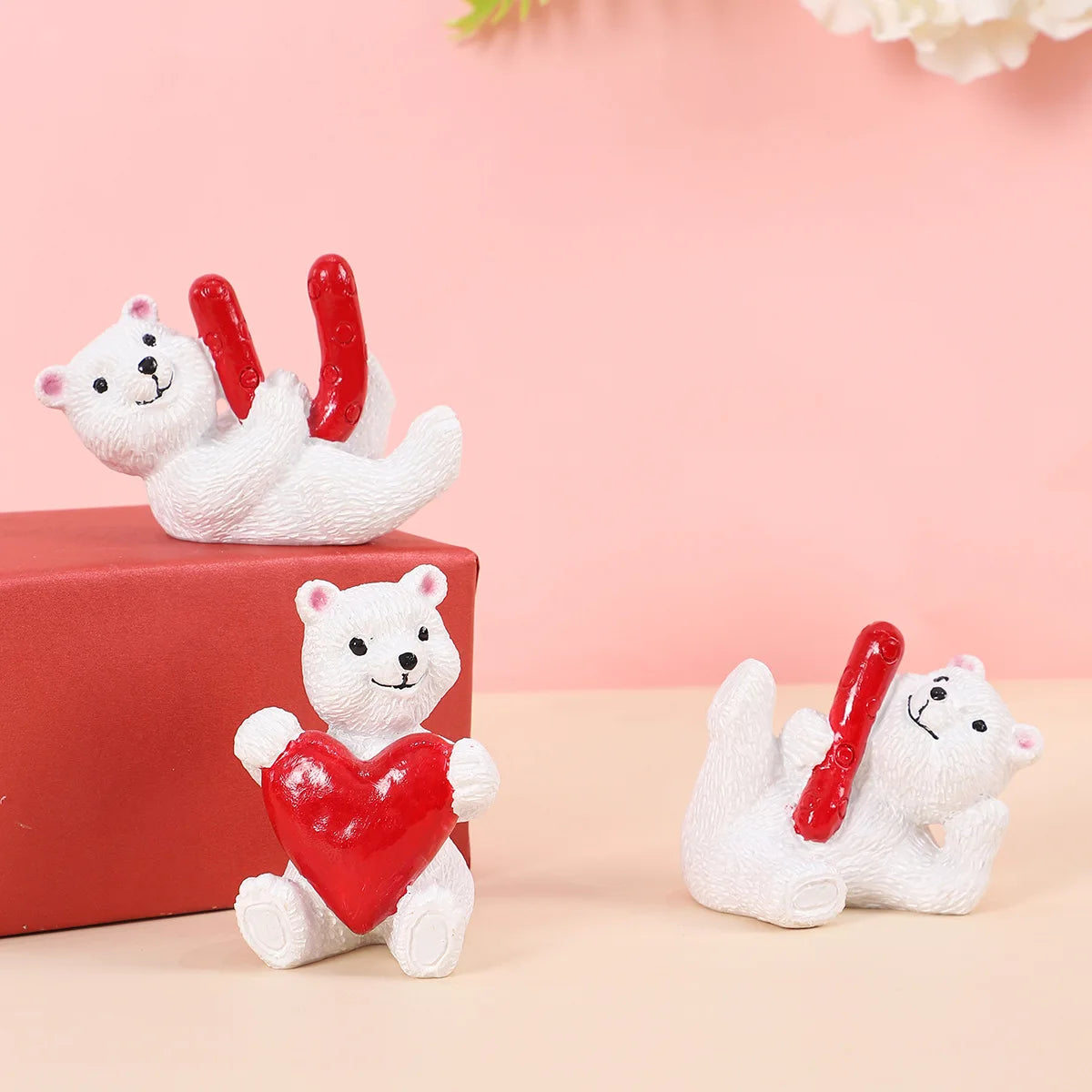 décoration mariage saint valentin ours blanc résine cœur rouge adorable figurine anniversaire noël festive