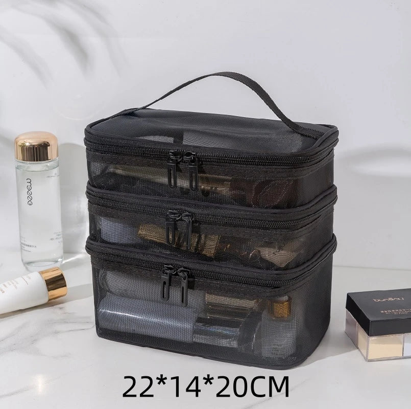 sac maquillage noir maille moderne poignée cosmétiques pinceaux maquillage rangement salle bain
