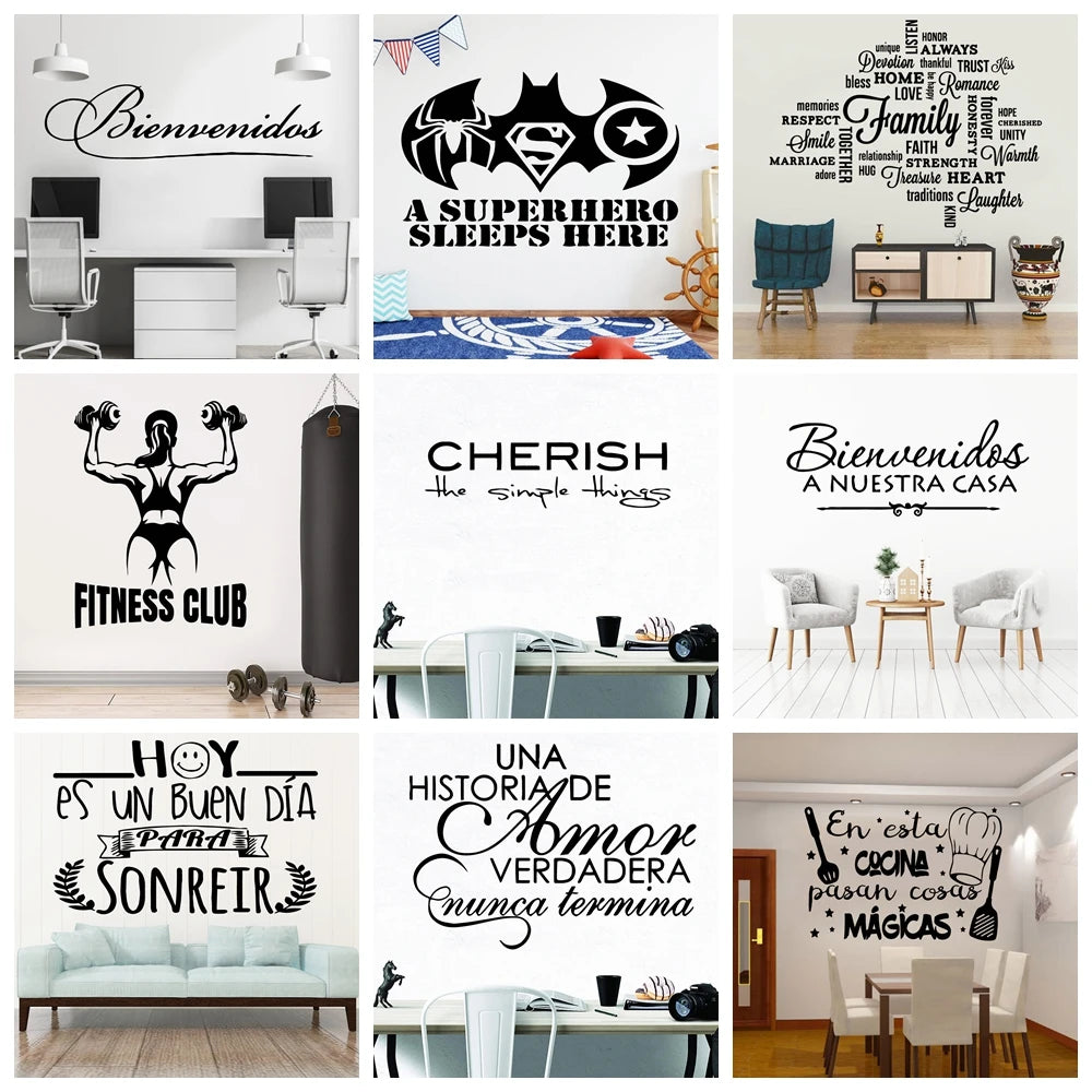 autocollants muraux modernes minimaliste noir textes chambre enfants décoration mur simple adhésif