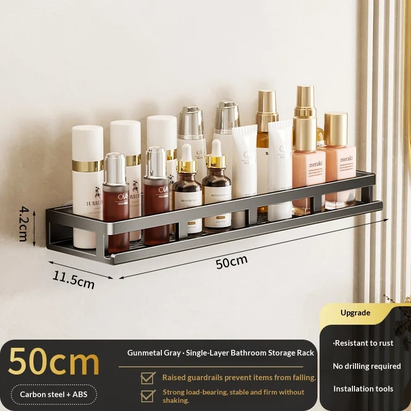 étagère murale aluminium perforée noire adhésive salle bain moderne organisateur suspendu toiletterie support