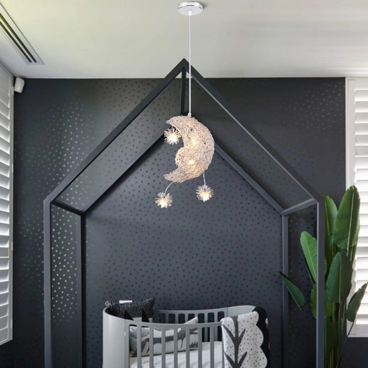 lampe suspendue moderne lune étoiles blanc doré salon chambre led