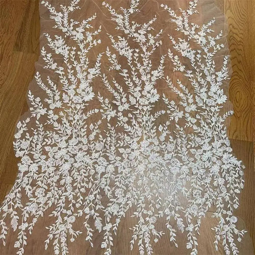 tissu dentelle brodée floral blanc translucide broderie fine matériaux bricolage polyester imperméable